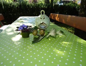 Brotzeit- und Grillplatz unter unserer Kastanie für unsere Gäste im Garten